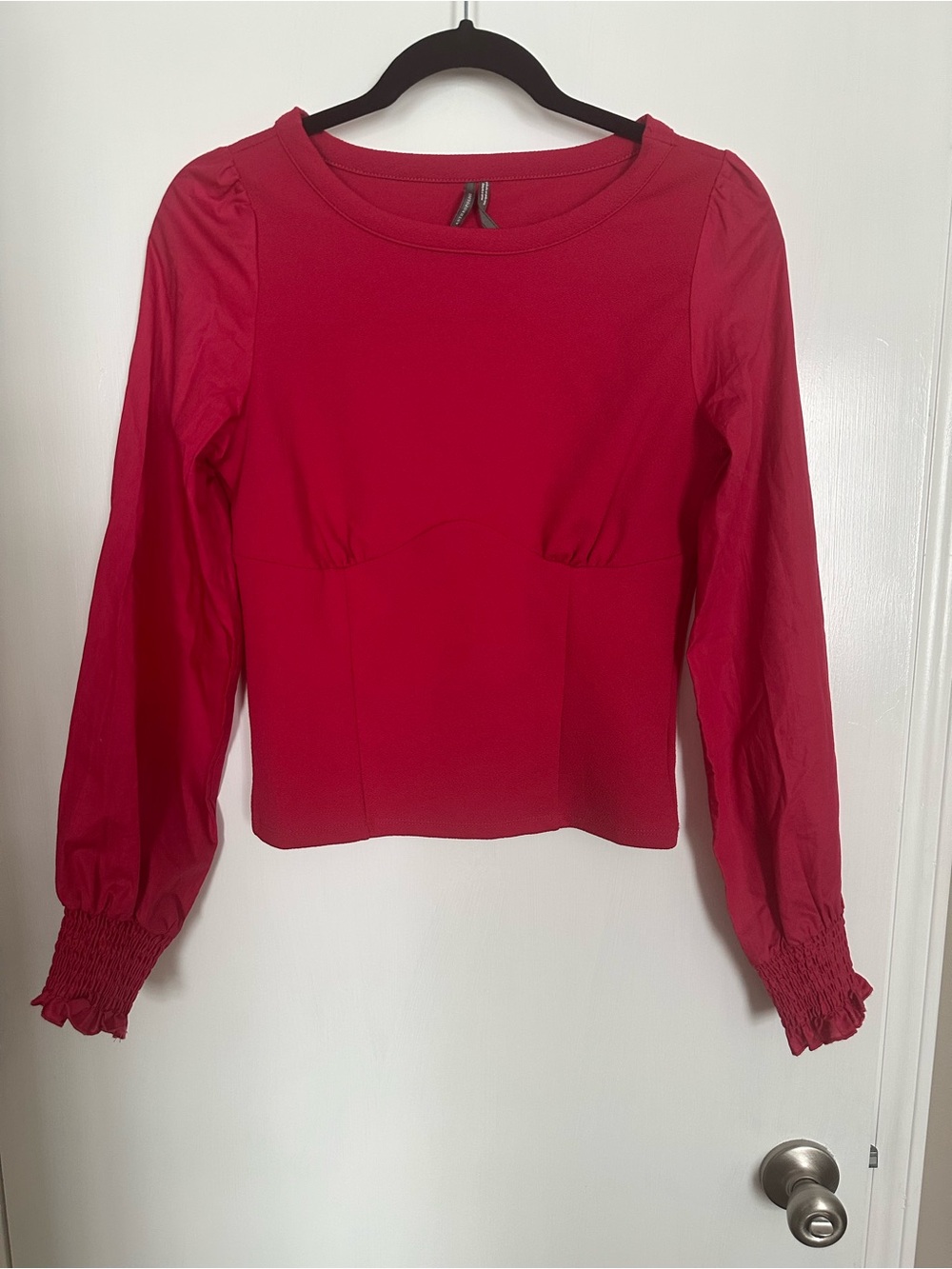 Anthropologie XS Red (Cranberry) Long-Sleeve Puff Shoulder Blouse EUC